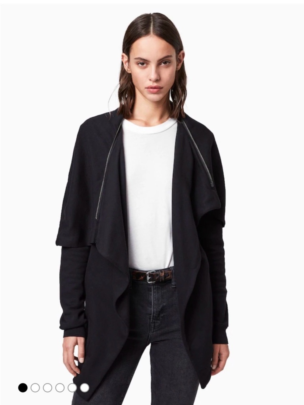 AllSaints Black Dahlia Cardigan Black Draped Open-Front Women's Sweater Jacket - Picture 2 of 5